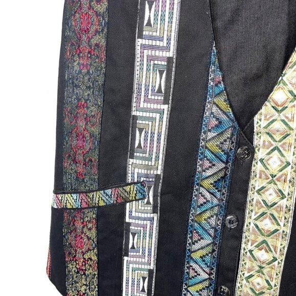 D D Designs Vintage Womens Vest Size Small Black Multi Tapestry Metallic Ribbon - Picture 12 of 12